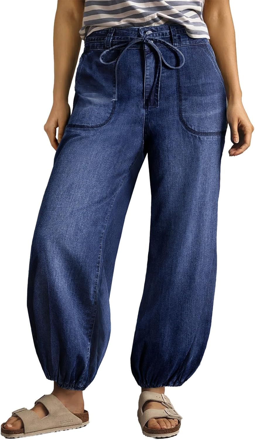 Sidefeel Women's Wide Leg Jeans High Waisted Drawstring Baggy Stretchy Trendy Harem Loose Ankle Denim Pants