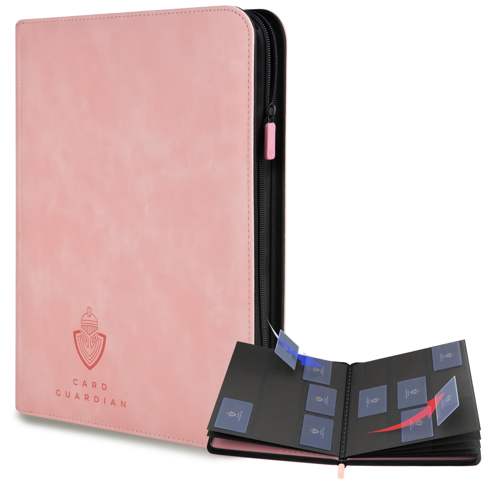 Card Guardian Pink - 9 Pocket Premium Binder With Zipper For 504 Cards - Side Loading Pockets For Trading Card Games Tcg (Pink)