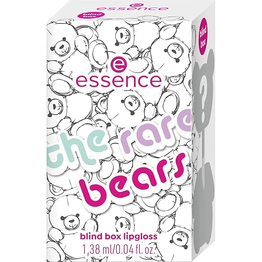 Gloss à lèvres blind box Essence The Rare Bears, transparent, avec huiles, naturel, brillant, scintillant, vegan, sans parabènes, sans particules de microplastique, sans nanoparticules, pack unitaire (1,38 ml)