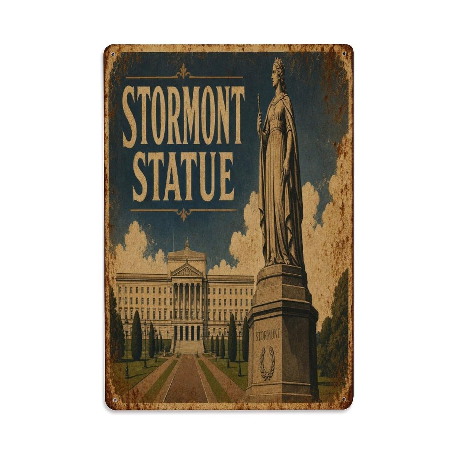 Belfast Civic Grounds Statue Heritage Landmark Metal Tin Sign Plaque Wall Decor for Cafe, Man Cave, Club Bar, Office, Home Garden Round Metal Poster 8x12Inch