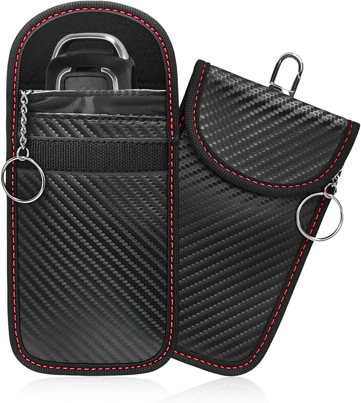2 PCS Faraday Pouch for Car Keys, Anti-Theft Key Fob Protector Faraday Bag with Sticky Fastener, Anti-Hacking Carbon Fiber RFID Signal Blocking Pouch Holder, Car Accessories (Small)