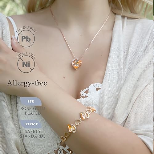 Miniatura 2 de Leafael Collar con colgante de corazón chapado en oro rosa de 18 quilates con piedra curativa, joyería de cristal para mujer, 18 pulgadas + 2