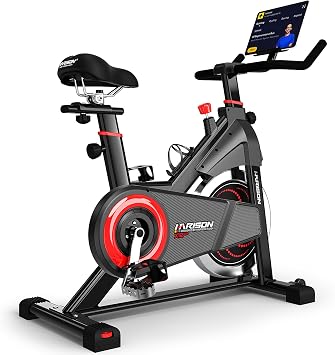 HARISON Exercise Bike for Home, Magnetic Indoor Cycling Bike with Quiet Dual-Belt Drive, 380 LB Capacity Exercise Bike, Adjustable Resistance Stationary Bike with Push-to-Stop, App Compatible