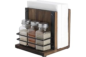 MyGift Rustic Burnt Solid Wood Napkin Holder and Salt & Pepper Caddy Set