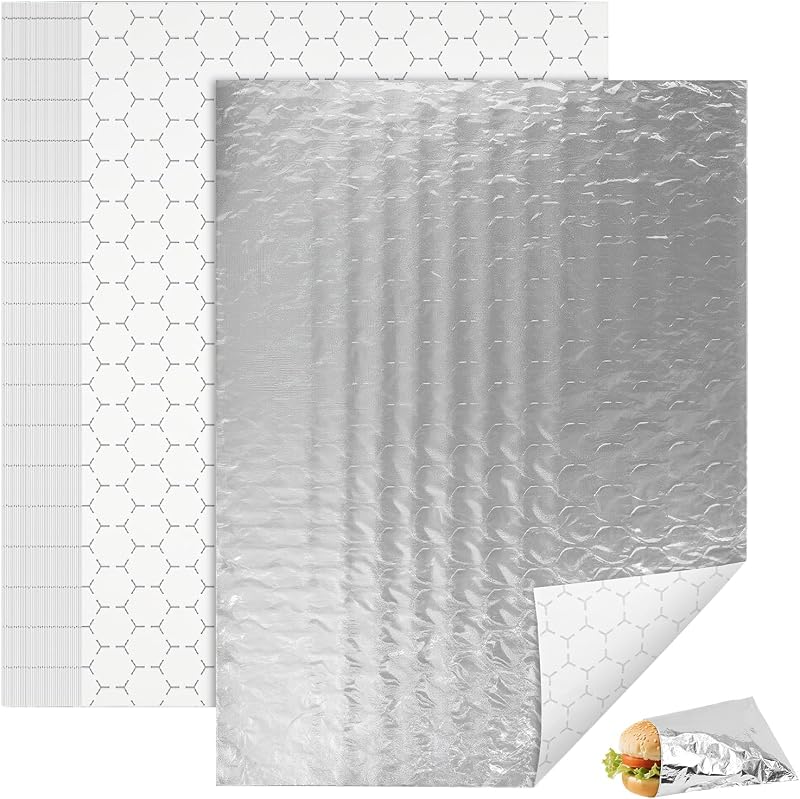 EcoDispose 100 Pcs Insulated Aluminum Foil Sandwich Wrap Sheets, 10" x 14" | Non-Stick, Pre-Cut, Waterproof & Grease-Resistant, Heat Retains Food Freshness, for Burger, Burrito, Hot Dog