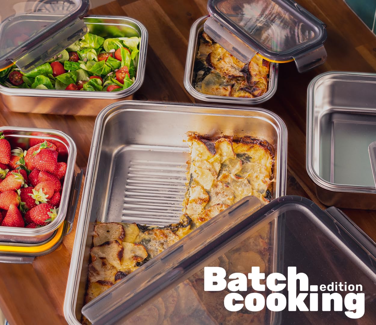 PIKA - Set di contenitori alimentari in acciaio inox - ermetico, compatibile con microonde, forno, congelatore - Batch Cooking (Set per Batch Cooking)