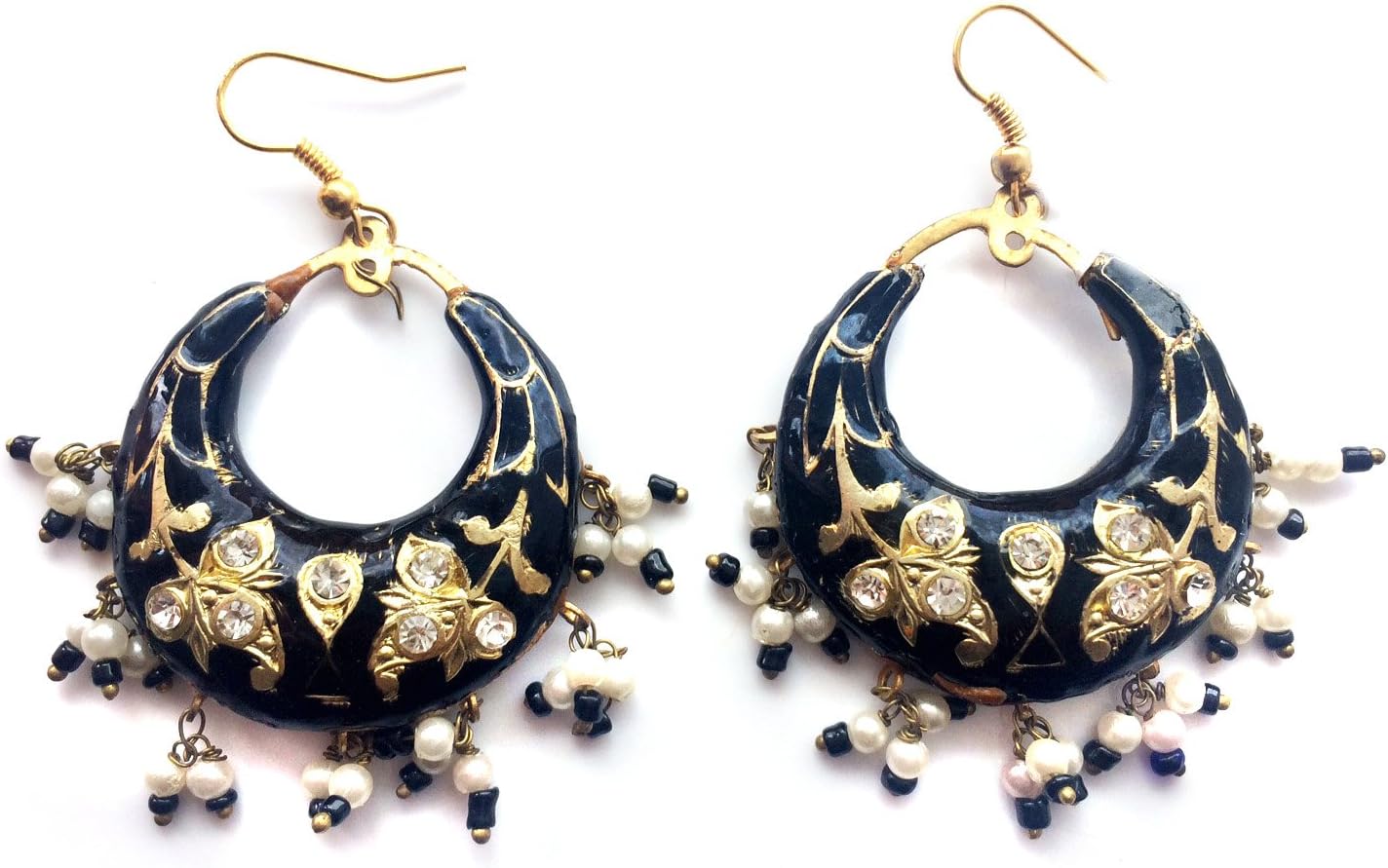 Jaipur Lac Earrings,Dangle BLACK Earrings,Large Chand Bali Earrings,jhumkas gold black
