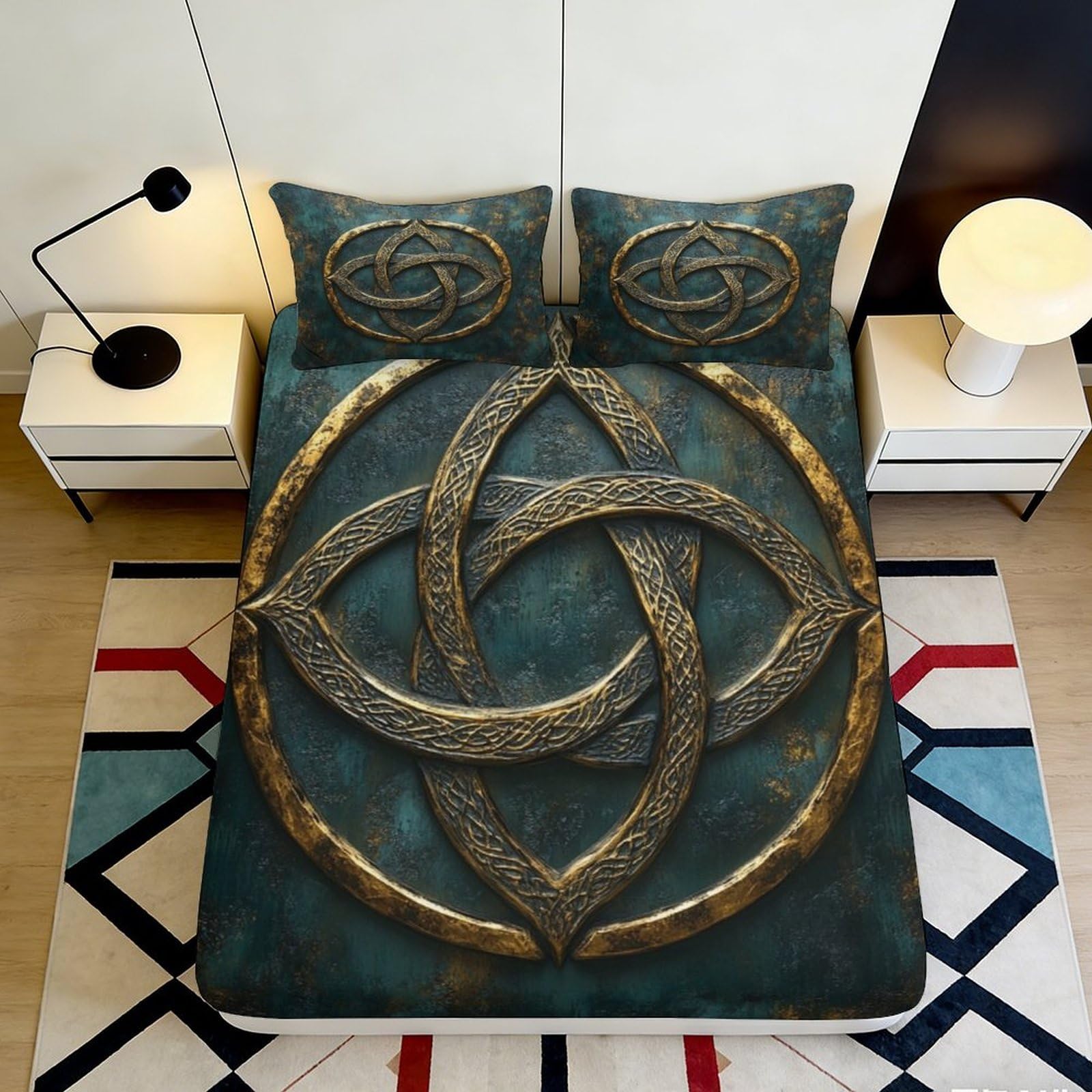 3D Printed Celtic Knot Fitted Sheet Microfiber Soft Breathable Nordic Vintage Bed Cover for Bedroom Decor Protection 90x200x25cm
