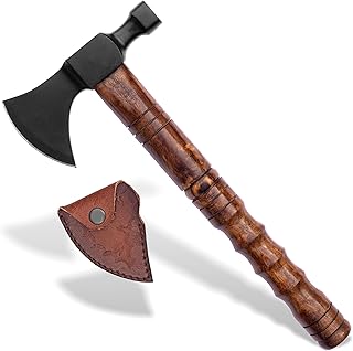 Custom Gift Forged Carbon Steel Viking Style Bearded Axe with Rose Wood Shaft Pipe Tomahawk - Real Hatchet, LARP Axe for Anniversary, Christmas, Birthday, Premium Leather Sheath