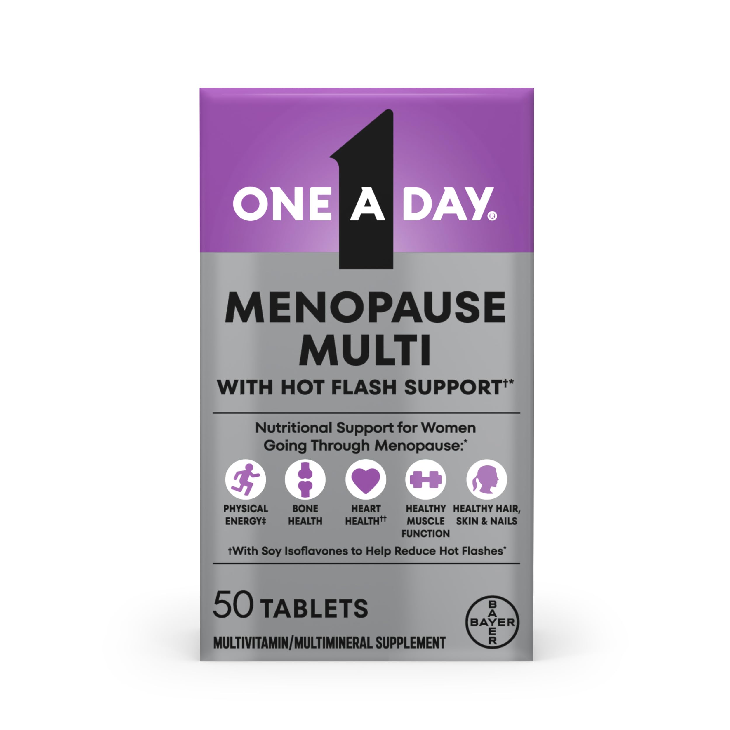 One A Day Women's Menopause Multivitamin with Vitamin A, Vitamin C, Vitamin D, Vitamin E and Zinc for Immune Health Support, Bone Health, 50 Count (New Packaging)