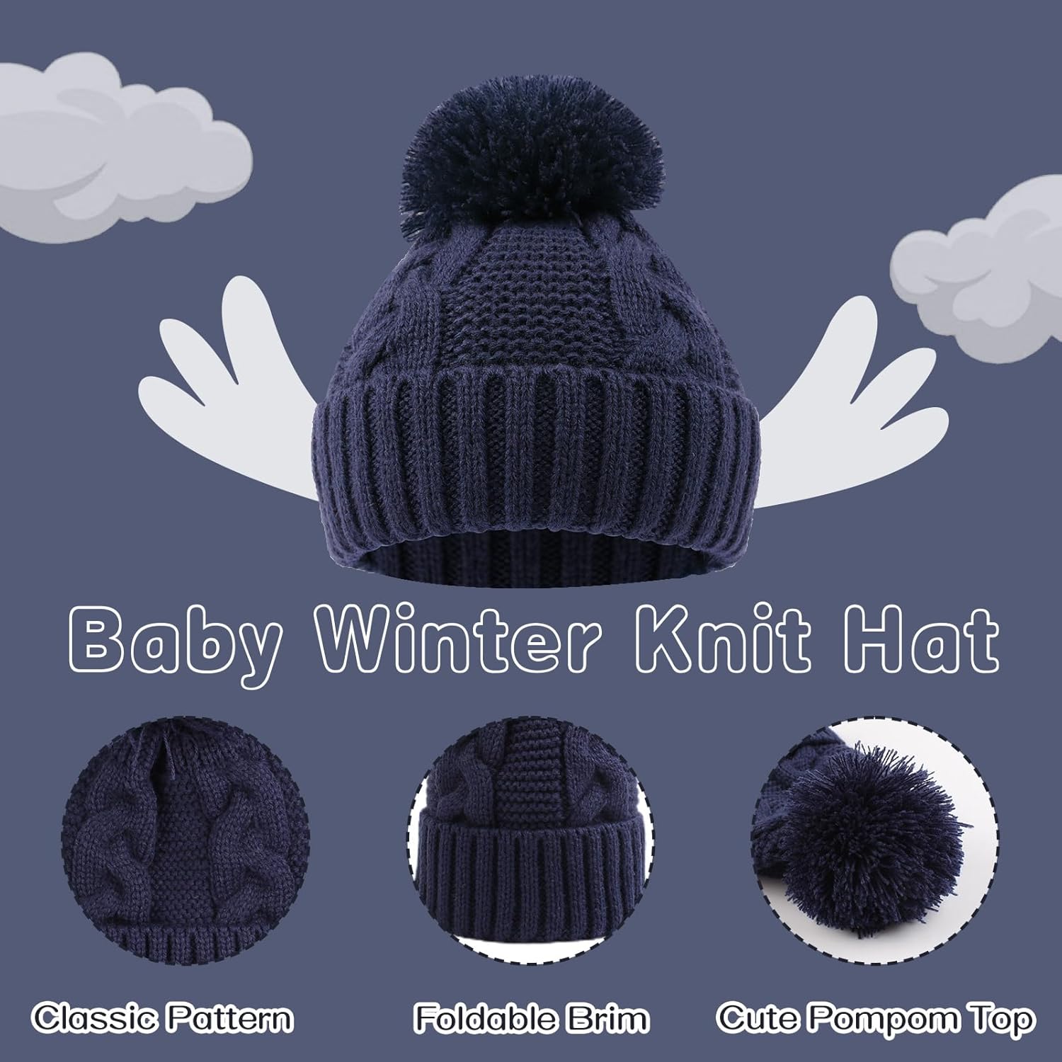 Zsedrut Baby Winter Beanie for Girls Boys Infant Toddler Warm Knit Twist Hat with Pompom - Image 2