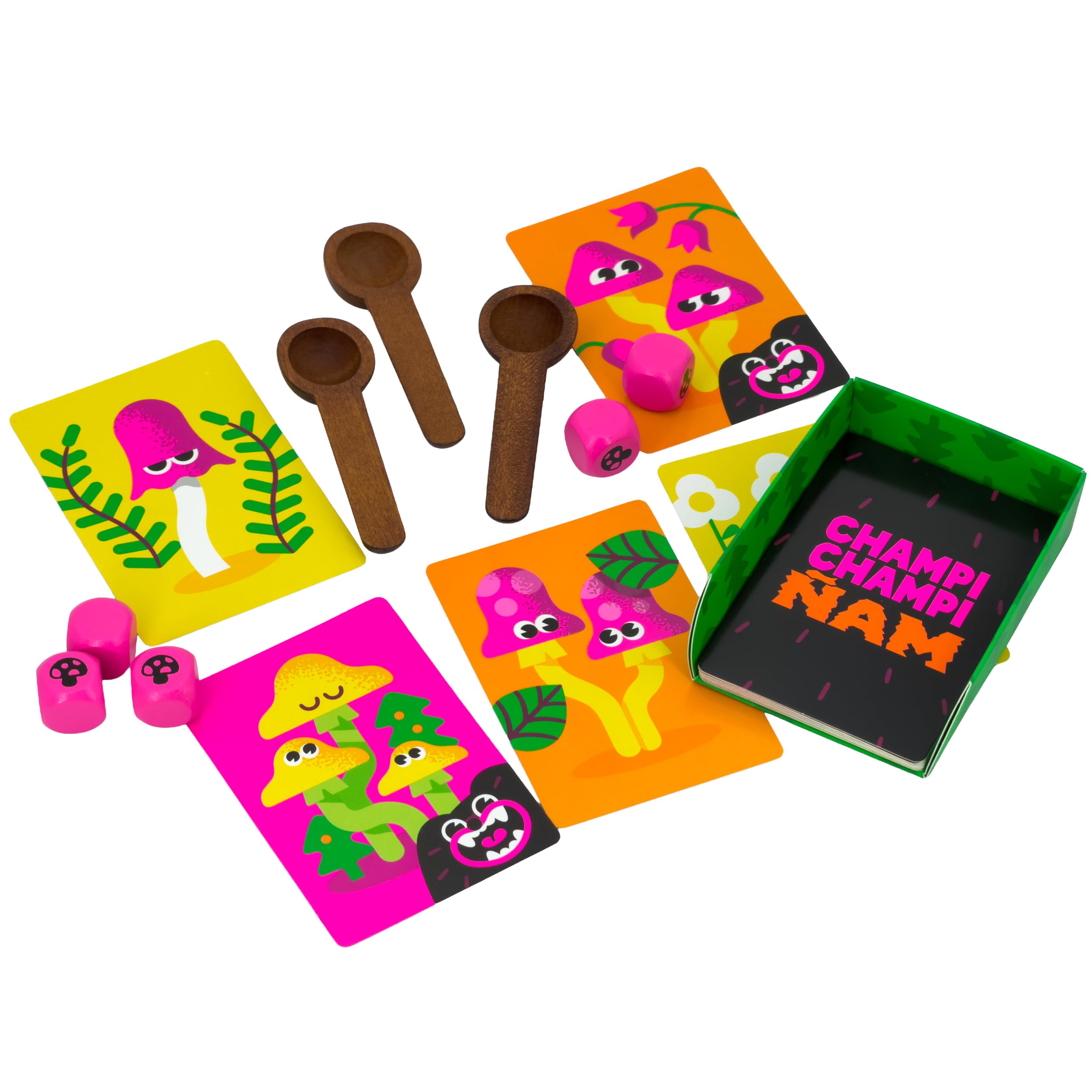 Mercurio - Champi Champi Ñam | Juego de Mesa Familiar de Velocidad y Reflejos | Party Game Divertido con Dados, Cartas y Cucharas | 2-5 Jugadores | +6 Año