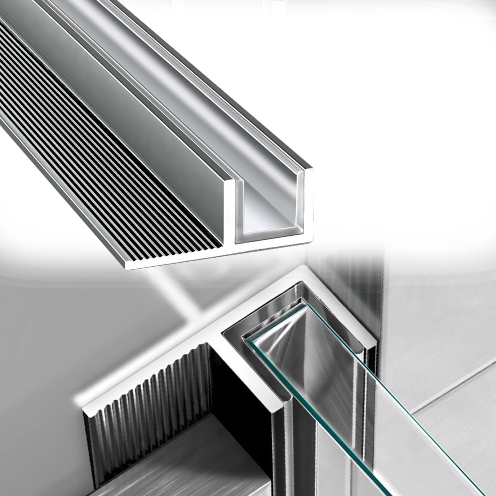 Yllffll F-12Mm Frameless Shower Glass Door F/T Shape Channel, Flush-Mounted Aluminum Alloy Profile For Shower Glass Door Cuttable, Wall Floor Ceiling Mount(,L-135Cm/53.1In)