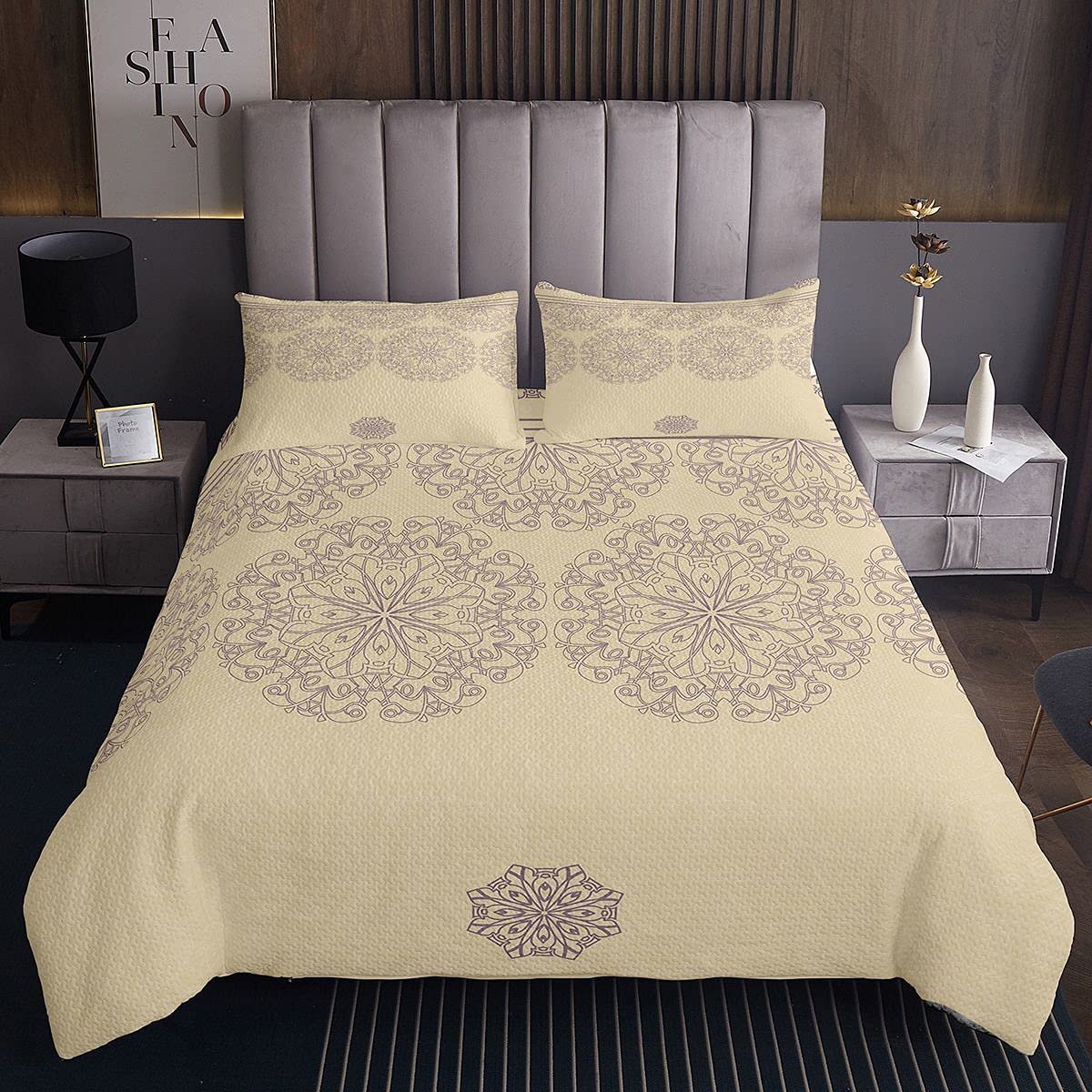 Copriletto trapuntato Mandala Boho Mandala Coverlet Bohemian Floral Quilt Set Retro Vintage Trapuntato Camera Dimensioni 3 pezzi Set di biancheria da letto240x220cm
