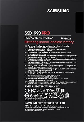 Samsung 990 PRO PCIe 4.0 M.2, 2 TB SSD, 7,450 MB/s Reading, 6,900 MB/s Writing, MZ-V9P2T0BW