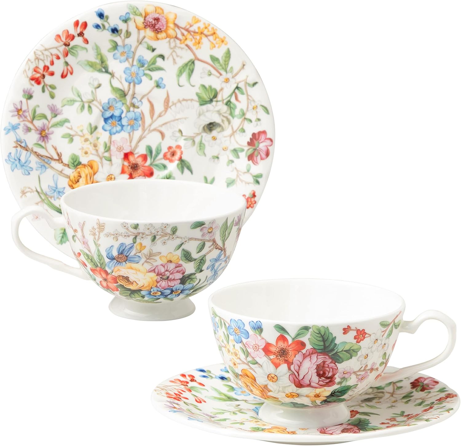 Gracie Bone China Lismore Rose Garden Cup with Saucer (Set of 2)