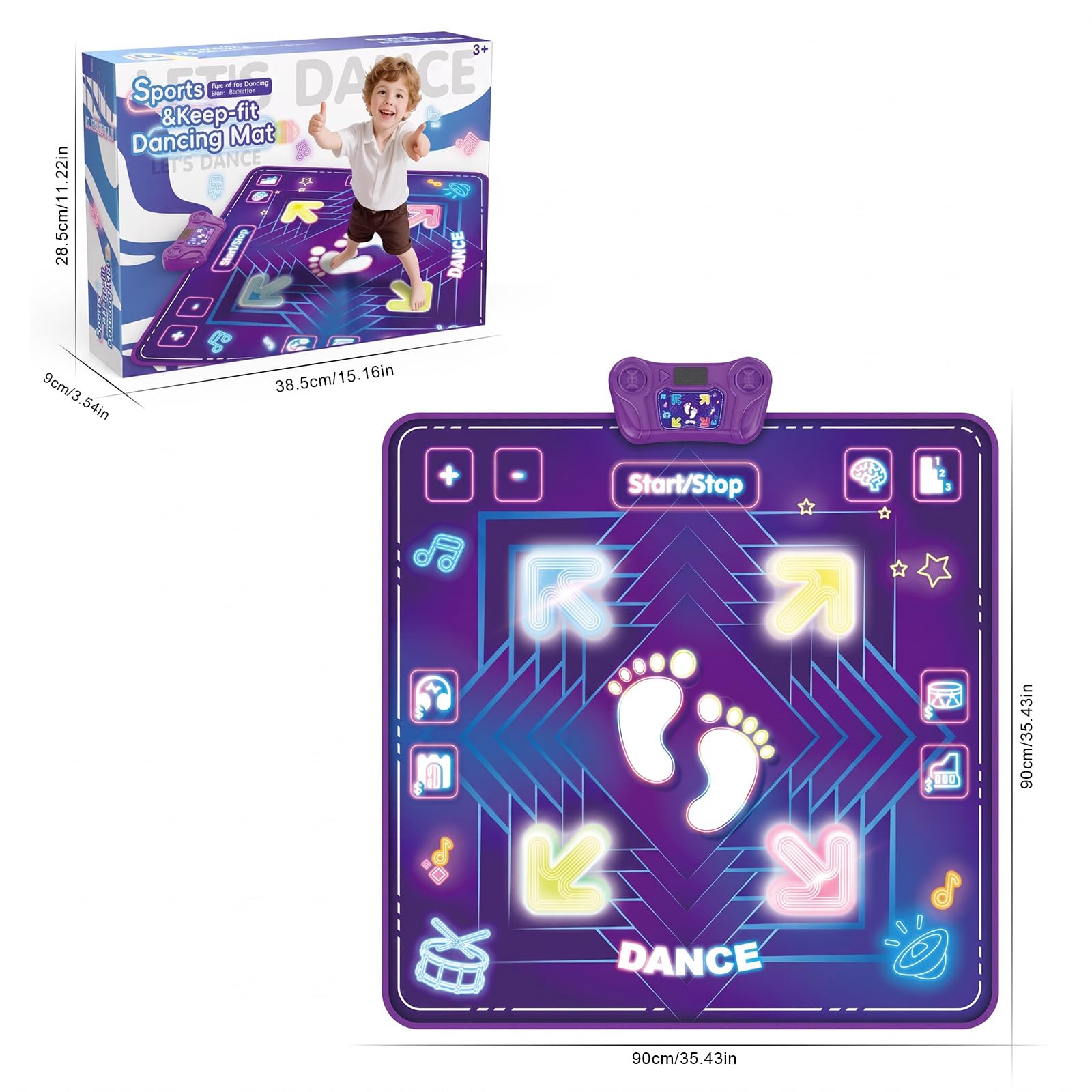 Tappetino da ballo per bambini, 5 modalità di gioco, 3 velocità, display a