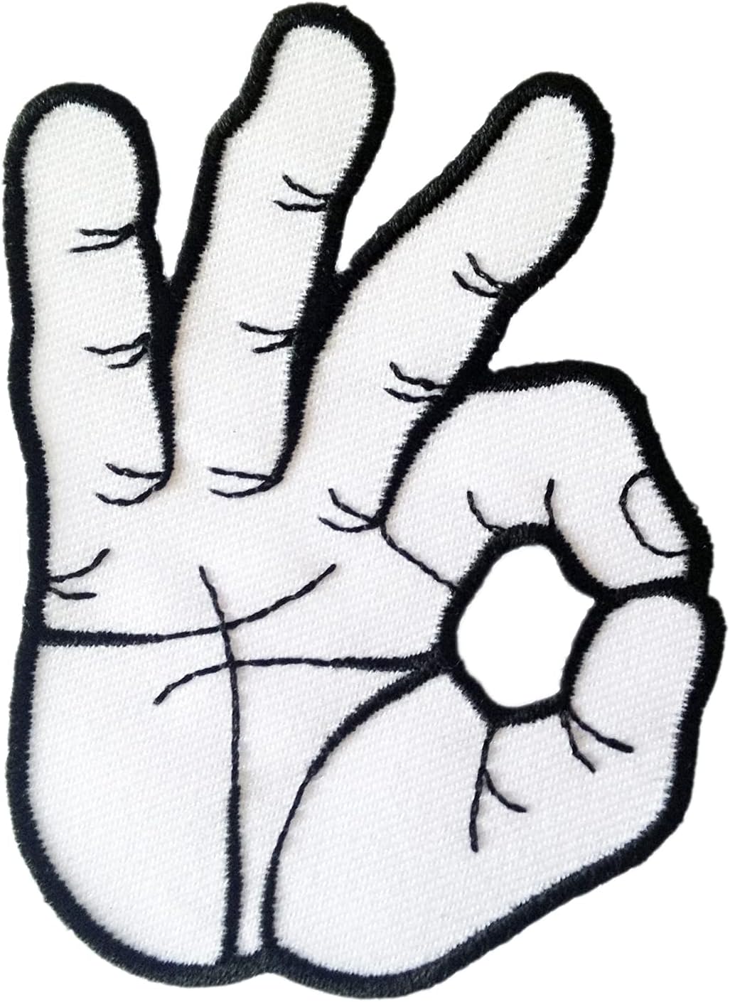 OKAY ok hand sign logo retor motocycle rider biker happy Iron on Patches Embroidered, White, Medium
