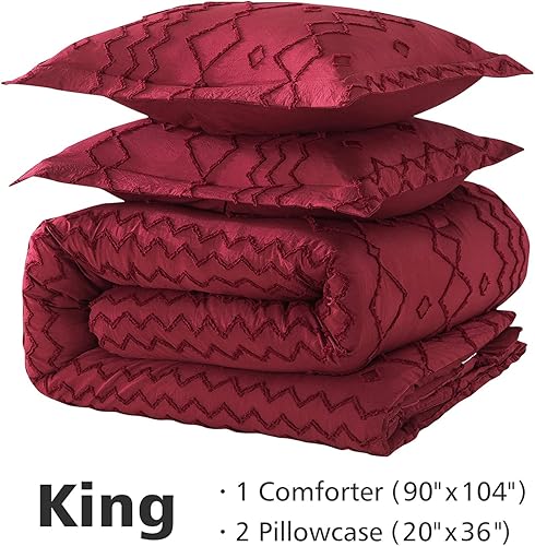 Miniatura 3 de JML Juego de edredón tamaño King, juego de edredón de 3 piezas con 2 fundas de almohada, juego de ropa de cama de jacquard con patrón geométrico