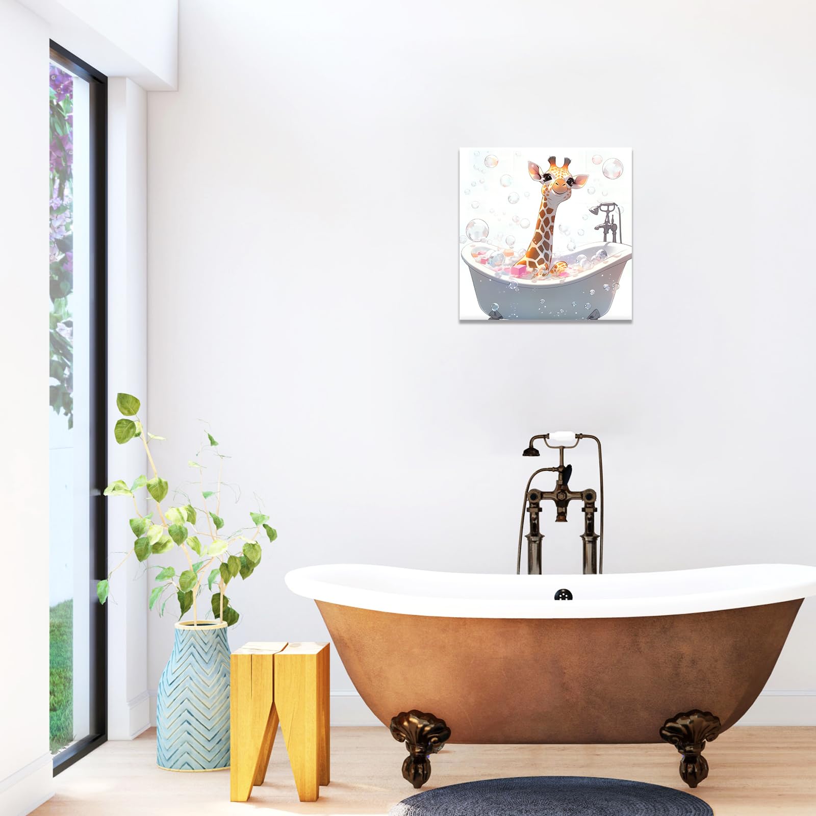 Quadro Su Tela 40x60 Cm Con Mucca Delle Highland Simpatica Sul WC - Stampa Umoristica Per Bagno, Cornice In Legno Inclusa, Pronta Da Appendere