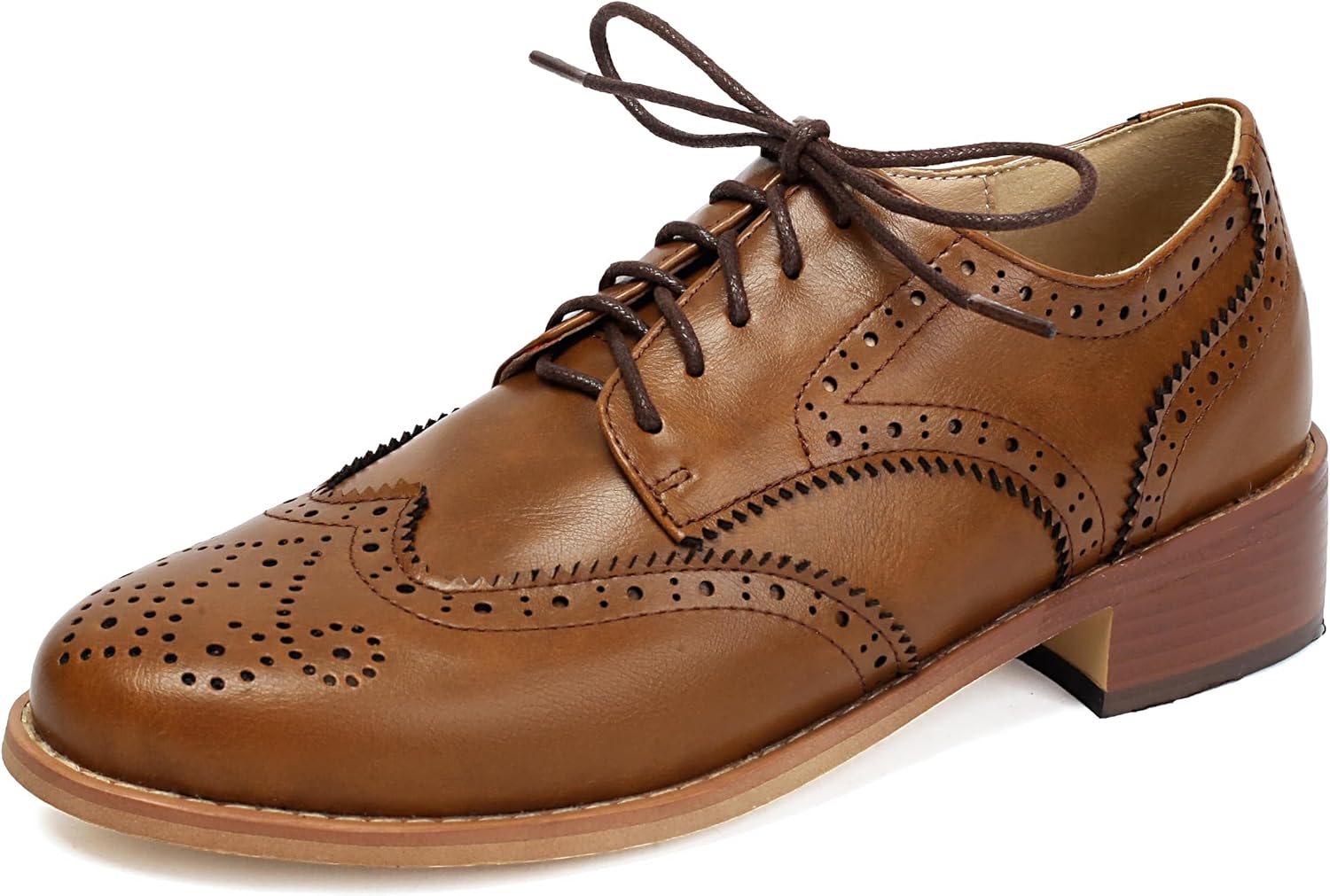 BEAUPAS Women's Classic Wingtip Oxford Shoes Lace Up Brogue Dress Shoes Low Heel - Image 2