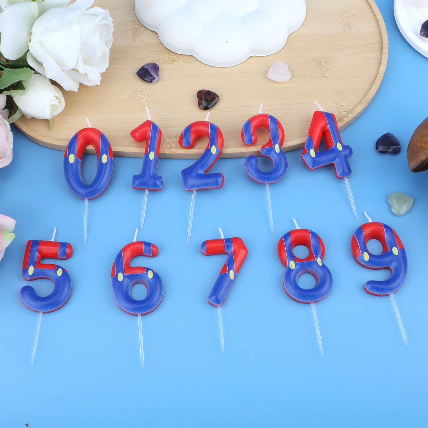 Bougie D'anniversaire Numérotée Thème Dessin Animé - Numéro 5 - Couleurs Rouge Et Bleue - Pour Gâteau Enfant