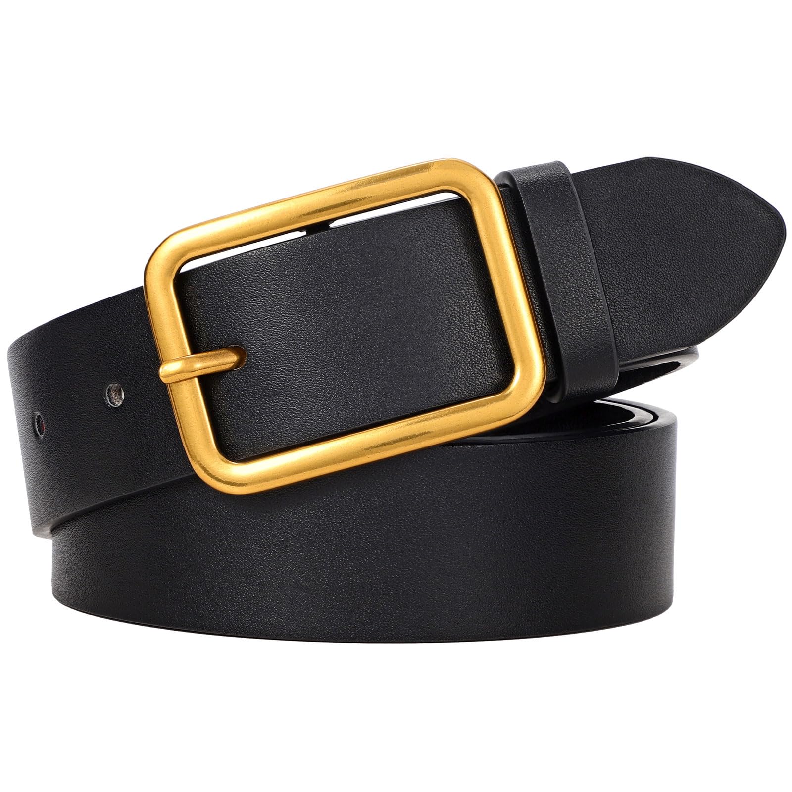 LEACOOLKEY Damen Ledergürtel schwarz mit Klassischer quadratischer Schnalle damen gürtel für Jeanshosen, 3.3cm Breite