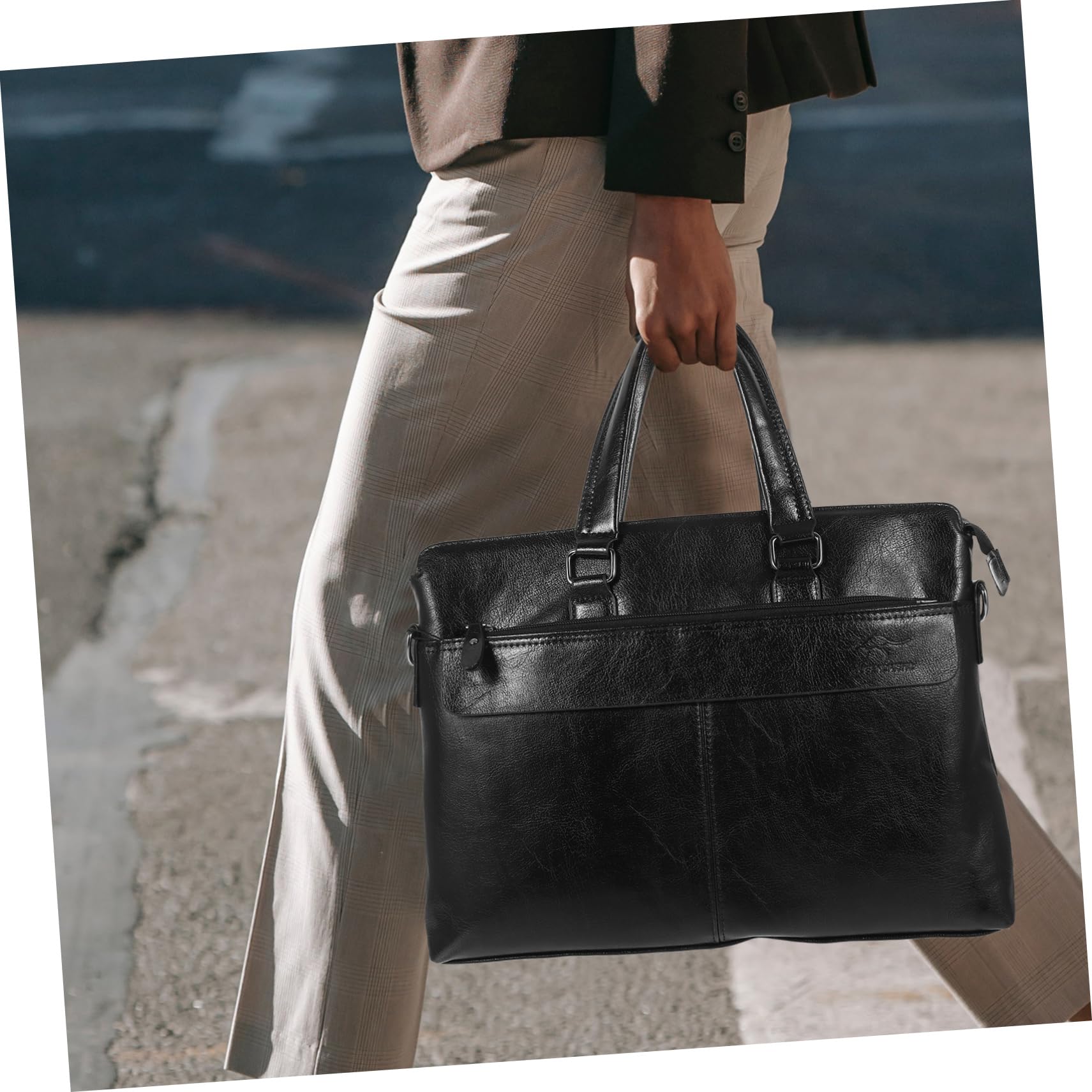 Aktentasche aus Pu Leder für Herren, Business Handtasche Schwarz