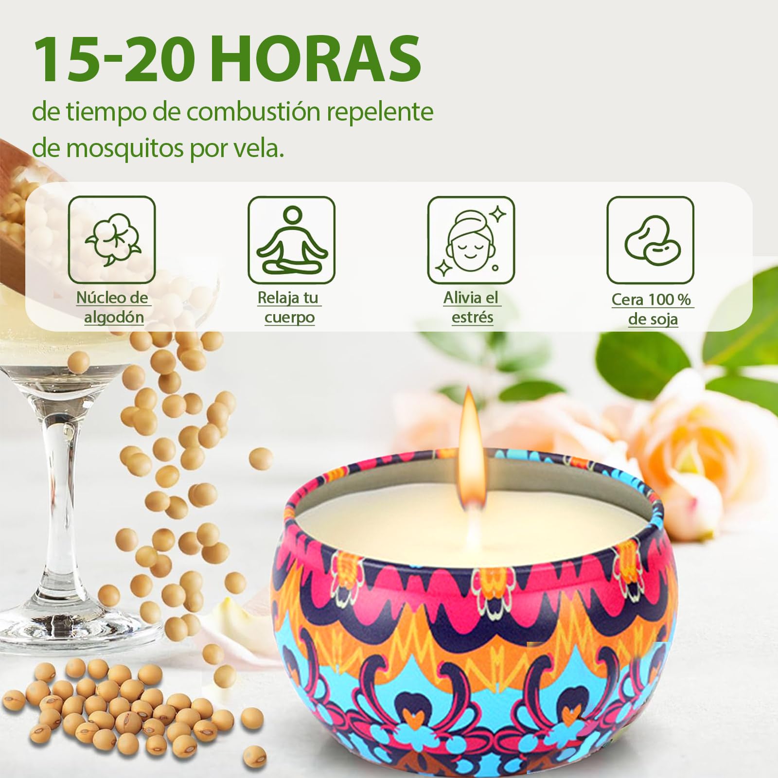 Juego De 2 Velas Aromáticas Rústicas De Cera De Soja, 20x6.5 Cm, 120 Horas De Combustión, Diseño Acanalado