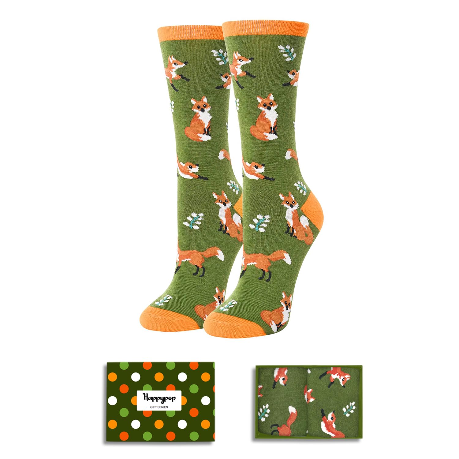 HAPPYPOP Animal Gifts for Women - Novelty Chicken Fox Cow Print Socks for Animal Lovers