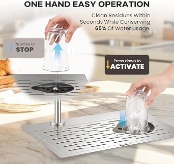 Huanyu Pitcher Rinser with Faucet | 360 Degree Rotating High-Pressure Nozzle | Stainless Steel Glass Rinser with Drain and Drip Tray | Funnel Shaped Sink | 18.119.0511.82 in