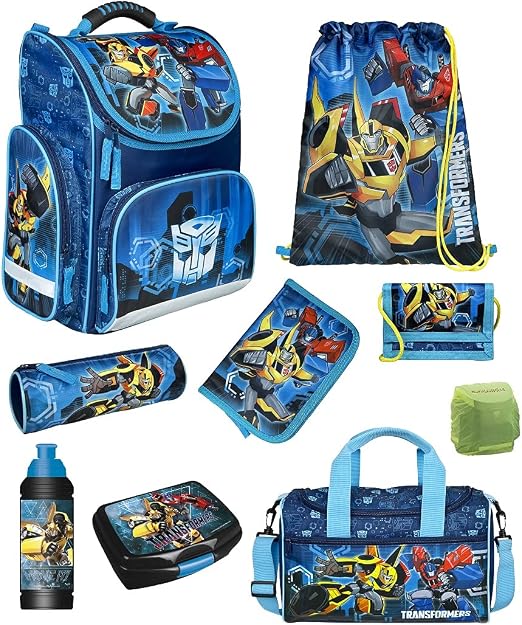 Transformers - Set da scuola 9 pezzi, modello CLOU, zaino per la scuola con  borsa sportiva, colore: Blu Optimus Prime Bumblebee e robot per auto :  Amazon.it: Valigeria