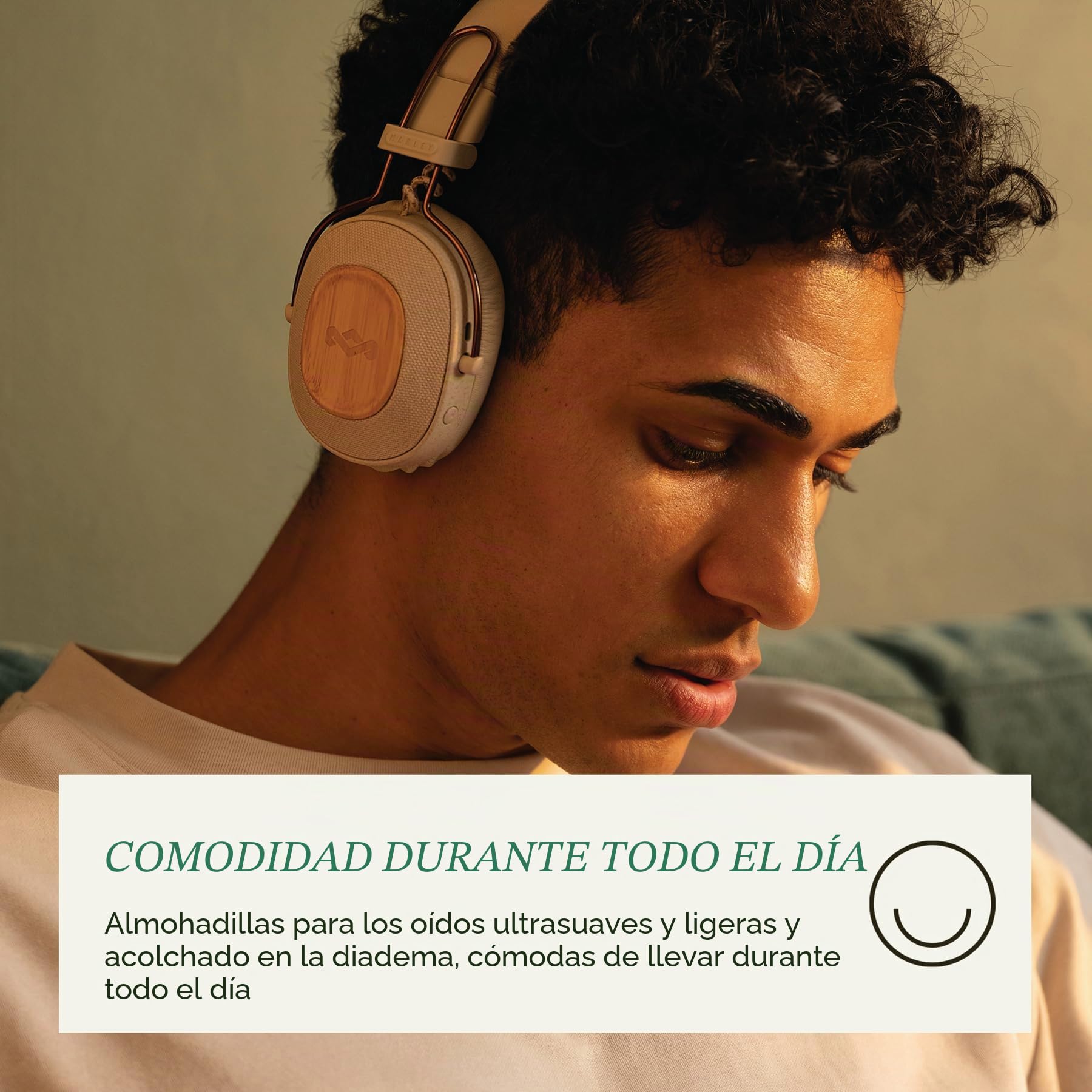 House of Marley Positive Vibration Riddim Auriculares On-Ear - Crema | Inalámbricos Bluetooth, 50h de Reproducción, Plegables con Micrófono, Carga Rápida USB-C, Materiales Sostenibles