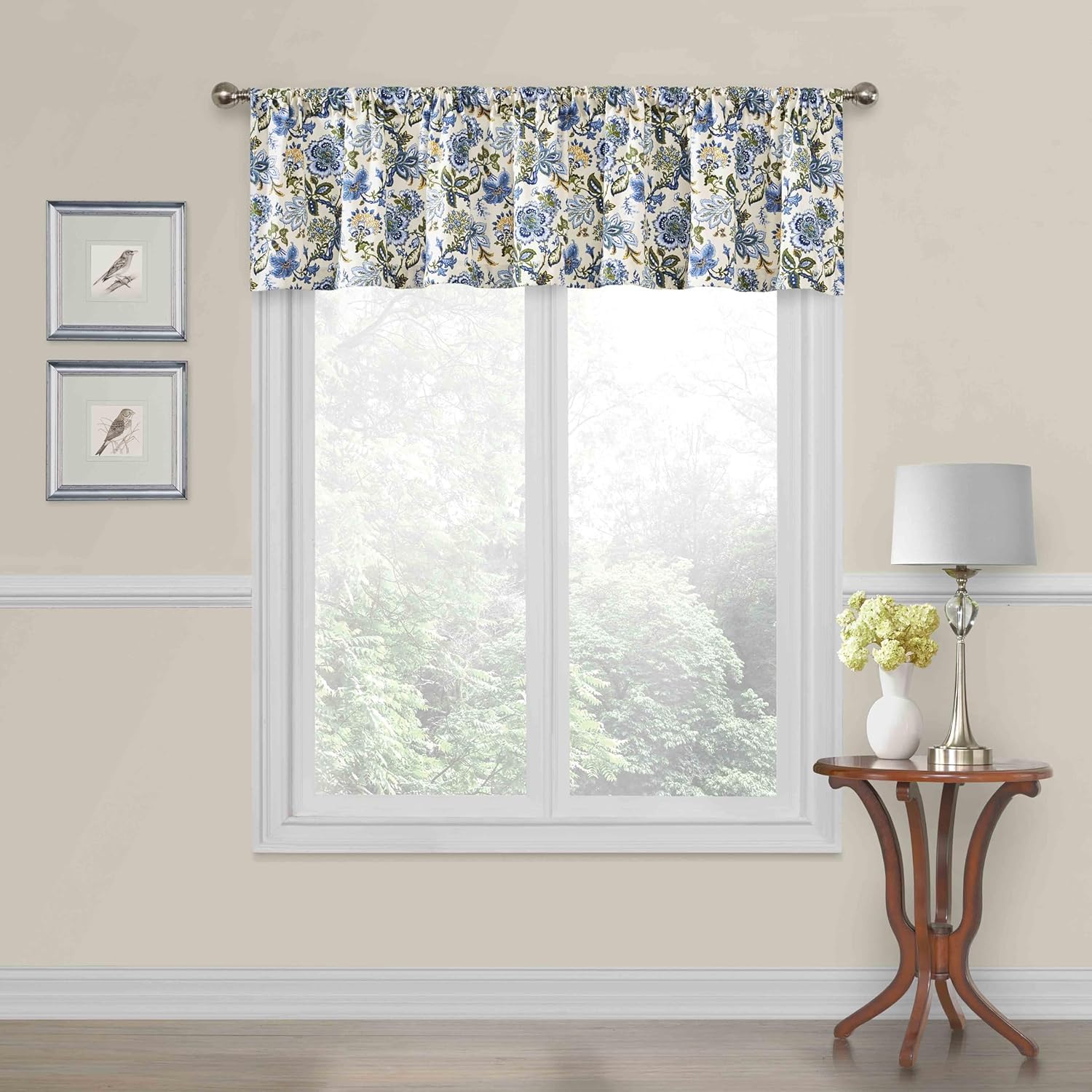 Waverly Traditions Navarra Farmhouse Scalloped Rod Pocket Valance for Windows in Bedroom, Kitchen, or Living Room, 52" x 16", Porcelain
