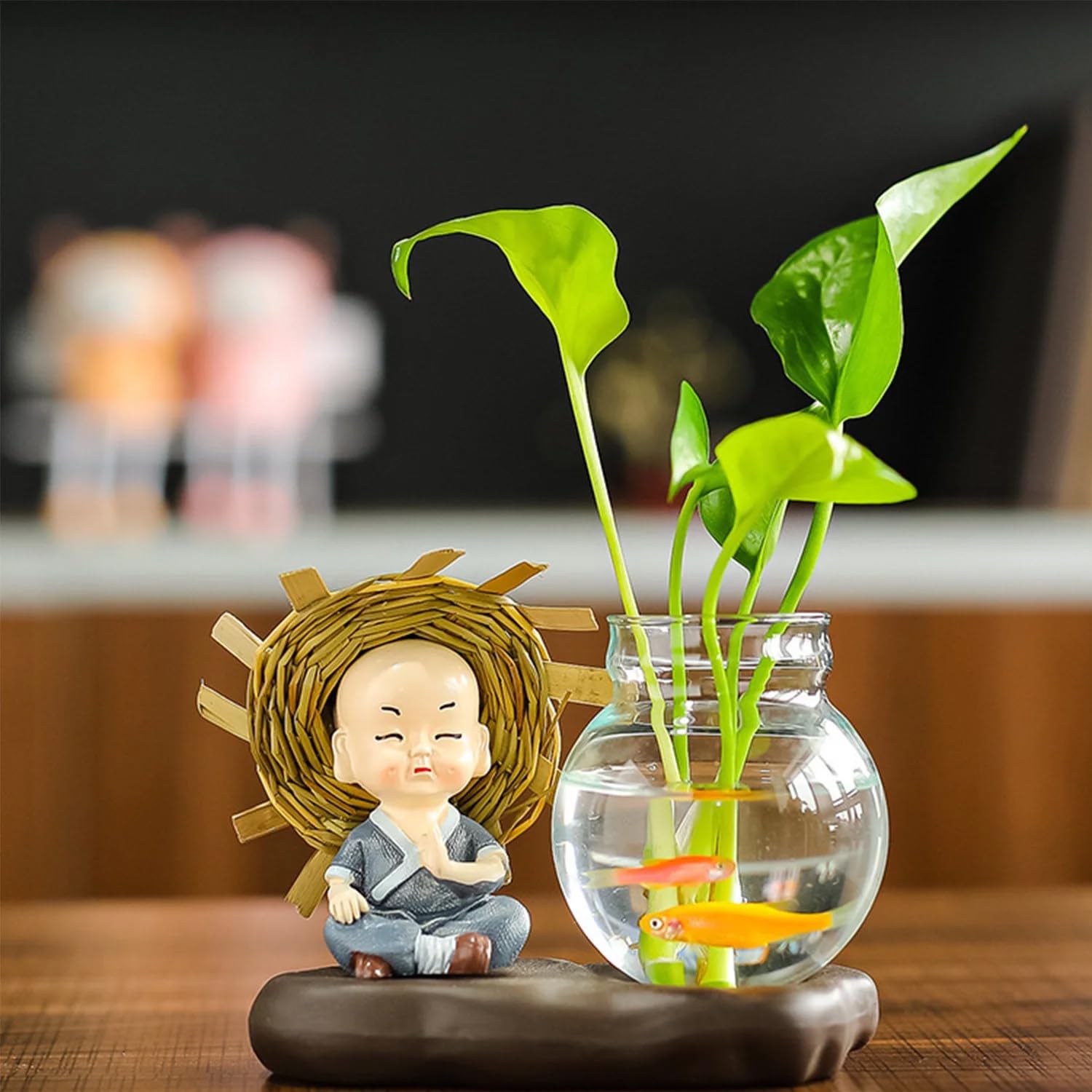 Ekhasa Buddha with Money Plant Planter Show Pieces for Home Decor | Cute Showpieces Gift Item for Decoration | Center Table Tv Showcase Shelf Office Interior Statue Figurines
