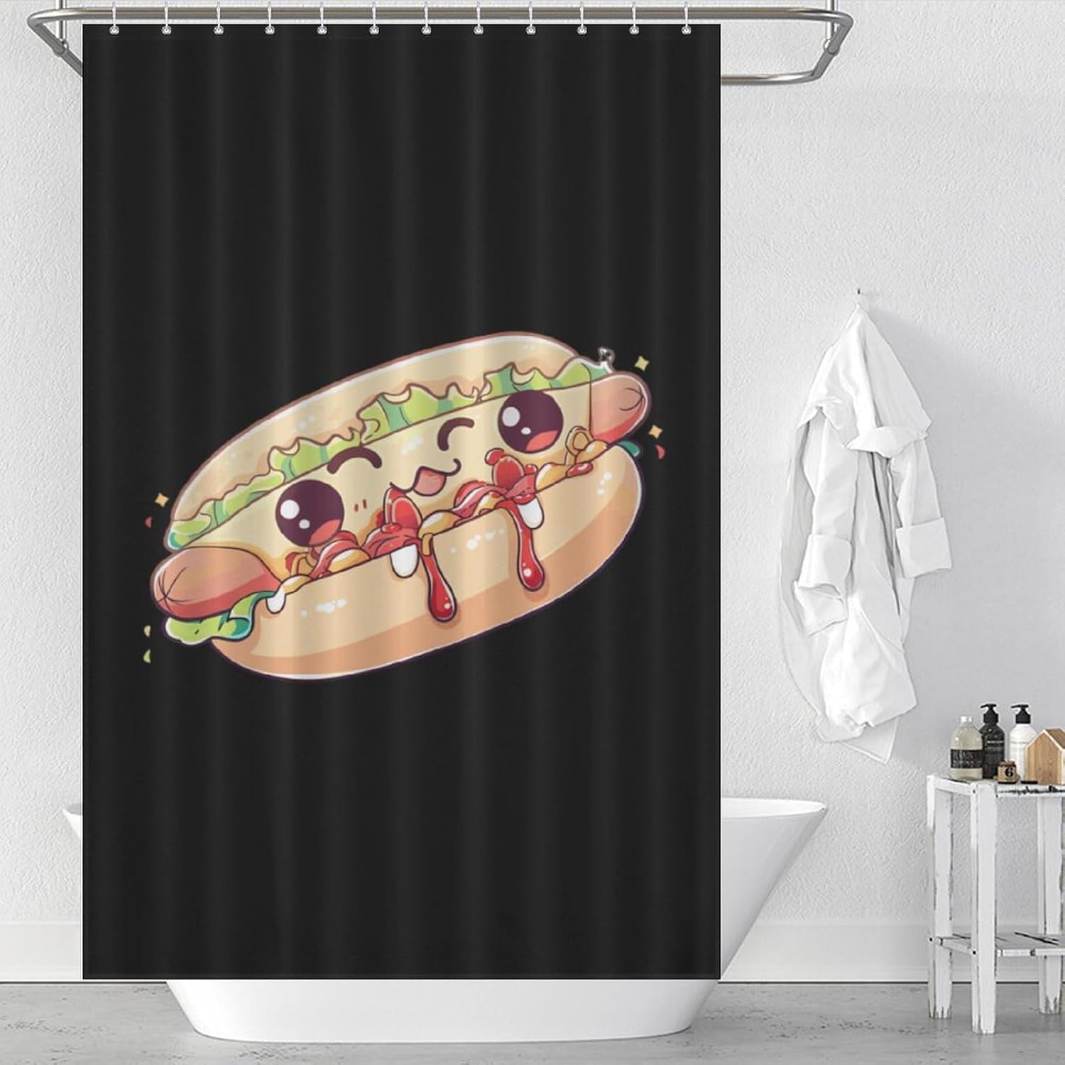 Cute Hotdog Funny Shower Curtains Washable Bath Curtain Liner with Hooks for Bathroom Bath Tubs 48x72Inch（122x183cm）