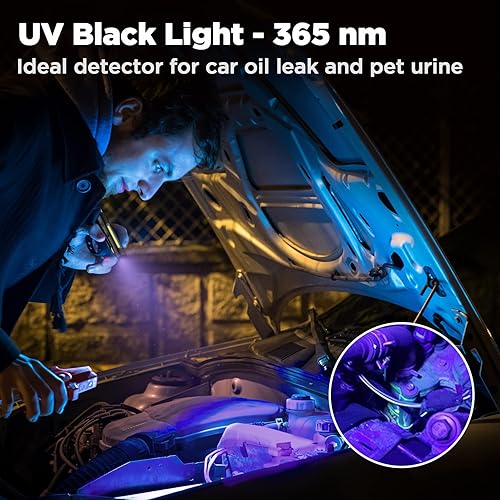 Miniatura 2 de WORKPRO Linterna de Pluma Recargable, Linterna UV de 365 nm con Luz Negra, Linterna LED de 450 Lúmenes Mini de Bolsillo, para Inspección, Trabajo,