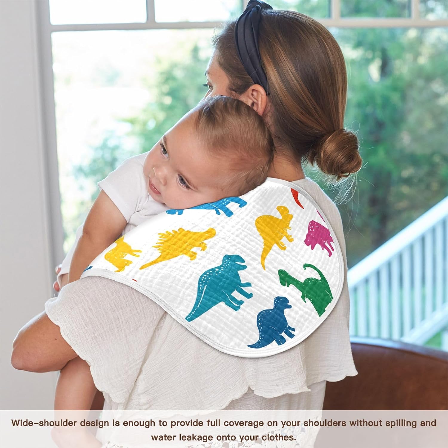 Cartoon Dinosaur Print Baby Burp Cloths -4Pcs Soft Absorbent Muslin Washcloths Bibs Face Towel for Newborn Boys Girls 22 x 11 Inch