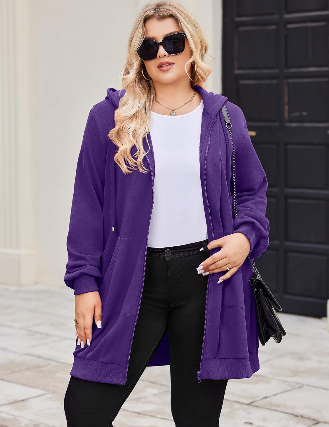 IN'VOLAND Women Plus Size Zip Up Hoodies Long Sleeve Tunic Sweatshirt Long Fleece Hoodie Jacket with Pockets - Image 2