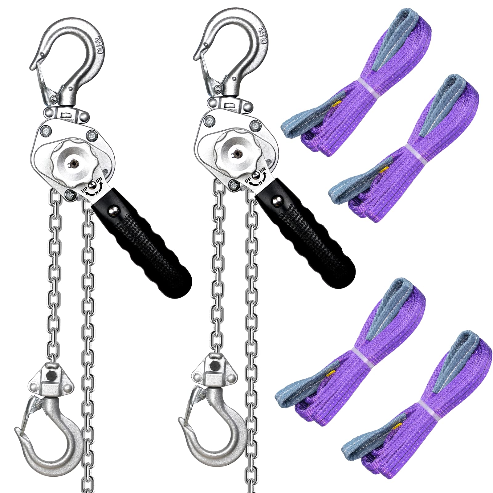 HELIX レバーホイスト 0.5t 0.5トン レバー式ブロック 500kg 1.5m 軽量化 小型化 高品質 チェーンブロック 荷締機 ガッチャ がっちゃ スリングベルト付き【2個セット】
