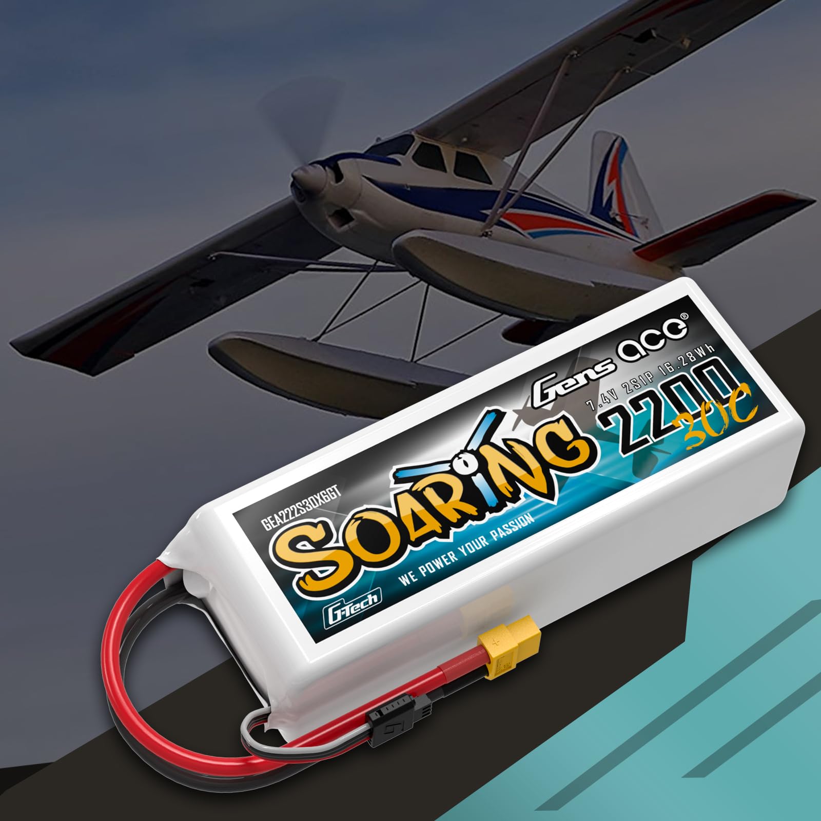 Gens ace Akumulator 2 s 2200 mAh 30C 7,4 V z wtyczką XT60 do helikoptera lotniczego kolejnych helikopterów 450