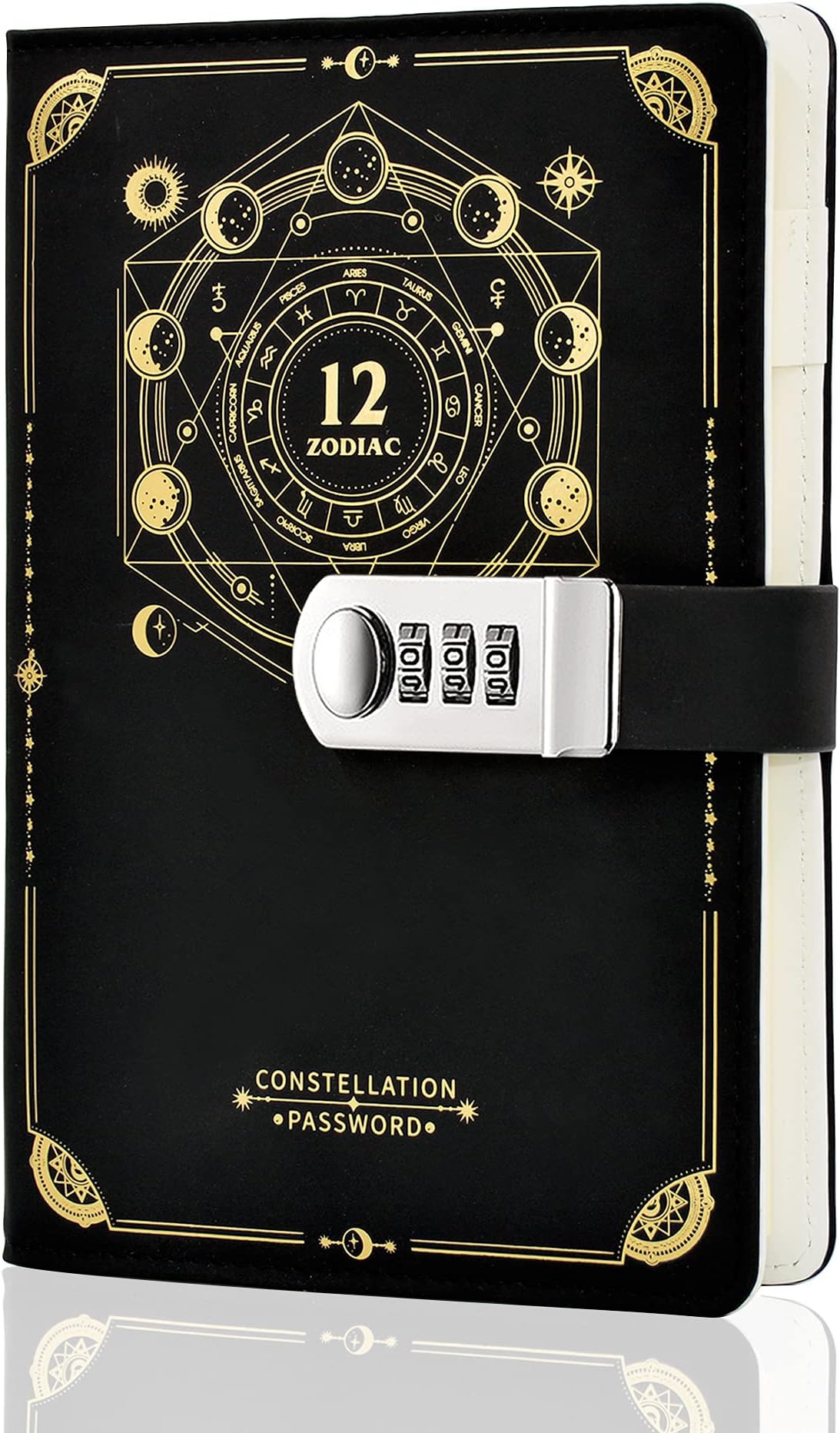 Creative Leather Diary with Combination Lock(Compass Pattern), A5 Secret Password Notebook Journal Digital Locking Diary Notepad Handbook Sketchbook Daily Planner Agenda, 150x220mm