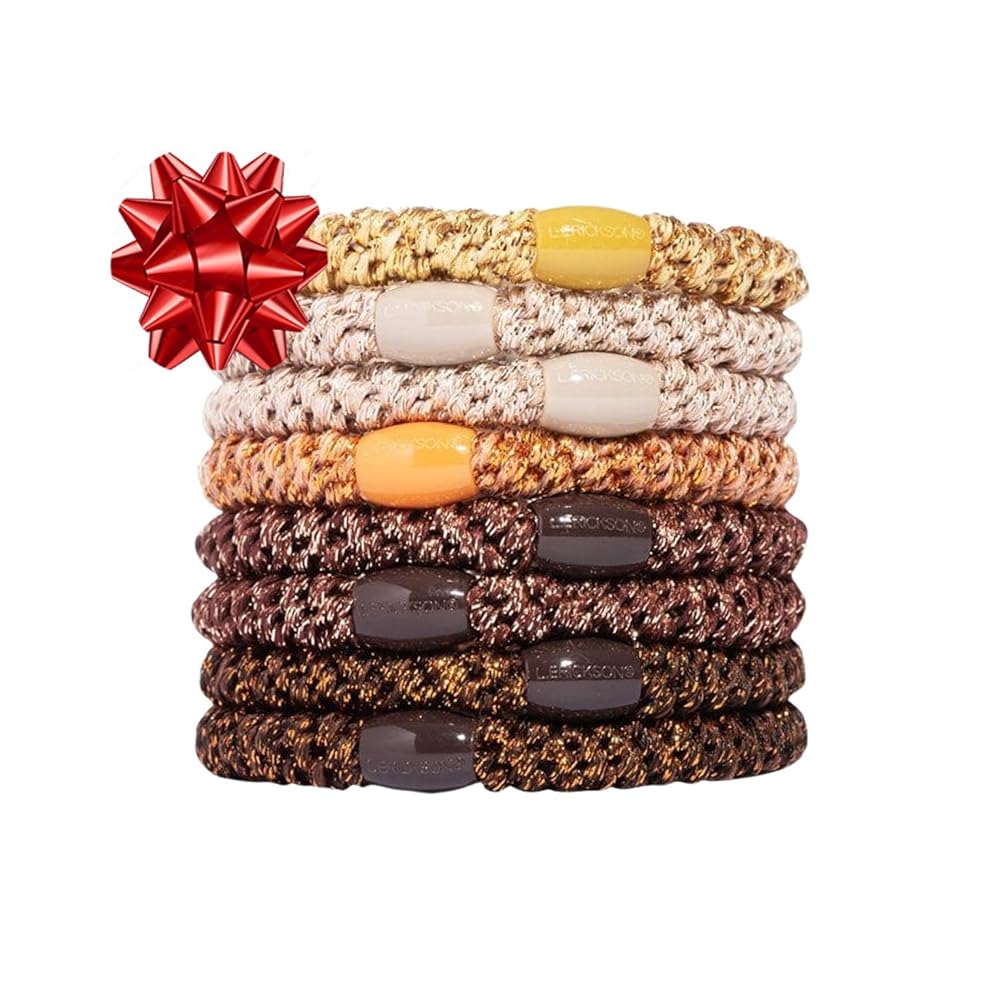 Brown Hair Ties for Thick Hair, Grab & Go Ponytail Holders, 8 Pack, Metallic Bronze, Thick No-Crease Bands with Strong Hold and Damage-Free Design | L. Erickson