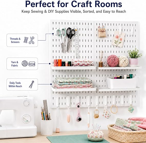 PSLER 22×22 White Pegboard Kit with 17 Accessories, Garage Office Storage
