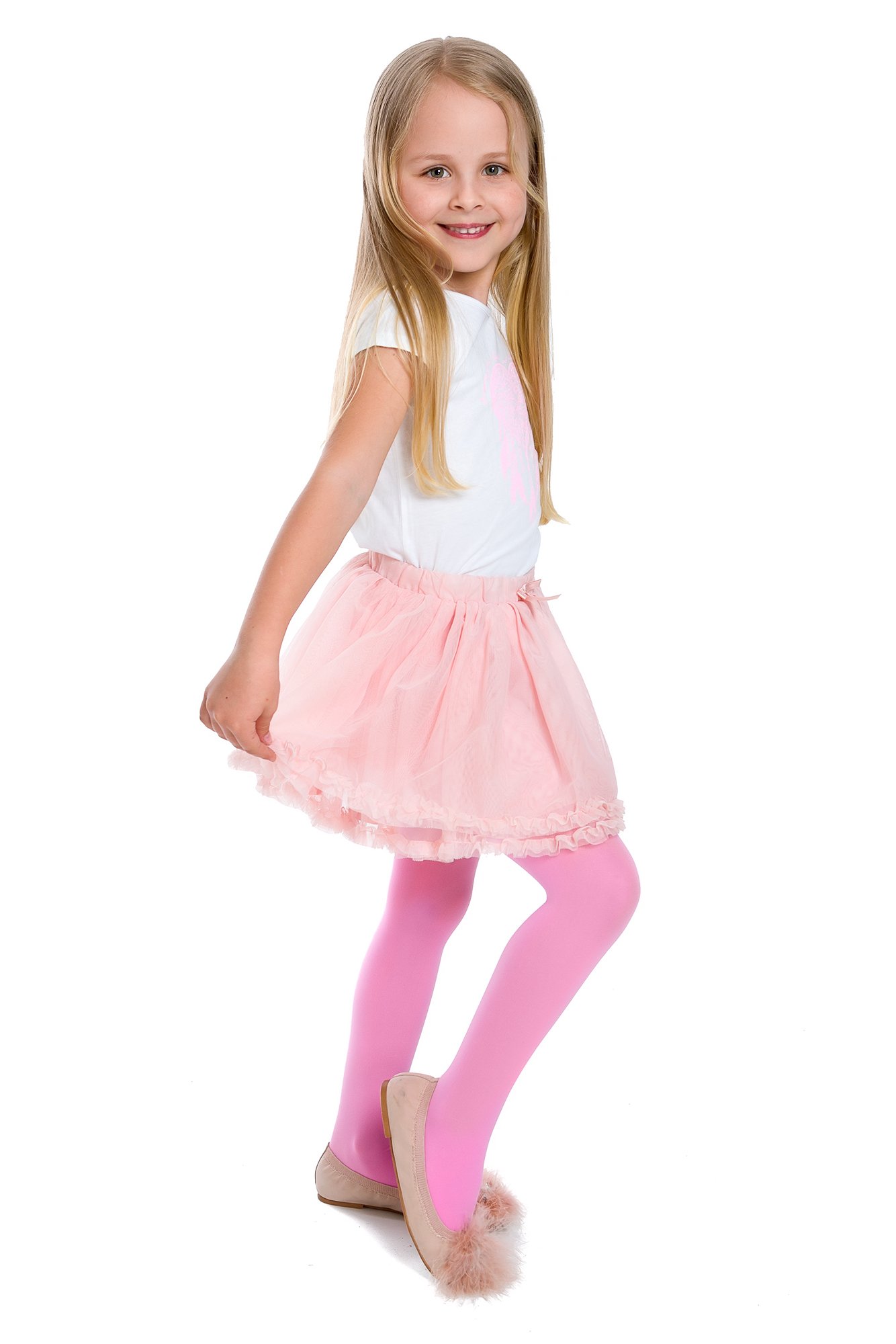 hi!mom Girls Plain Microfiber Opaque Tights 50 Den Kids Soft School Uniform Pantyhose Pink 3/4 Years ZUZA