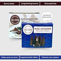 Vista 103 de TRUMIRI Incense Cones - Combo Pack of 20 Cone Incense - 10 Nag Champa + 10 Palo Santo - Insence Cones - Incense Cones Scented - Cone Incense Scents