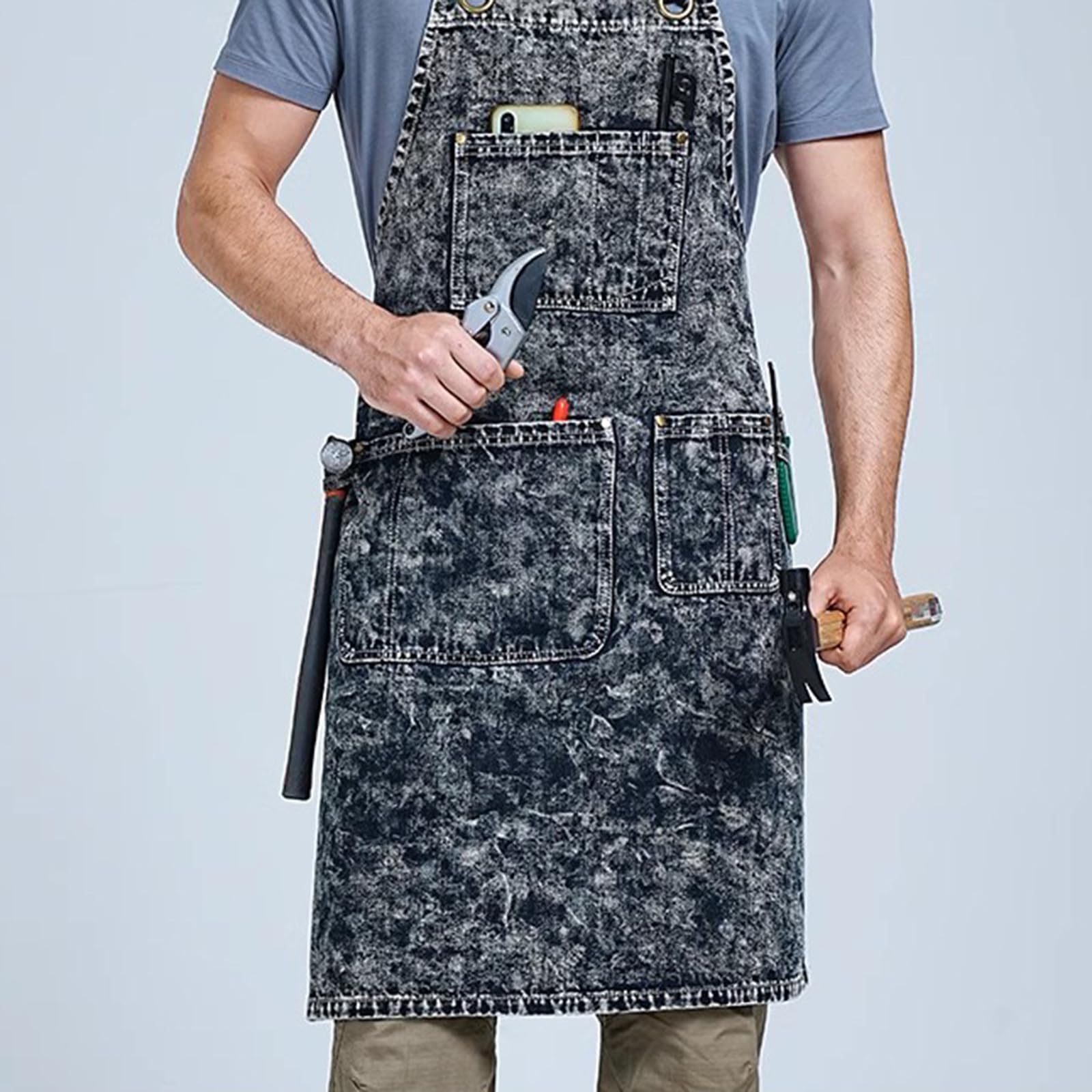 Chef Tabliers avec Poches, Tablier De Travail Homme Femme, Tablier en Denim pour Cuisine Restaurant Barbecue Blue a,One Size