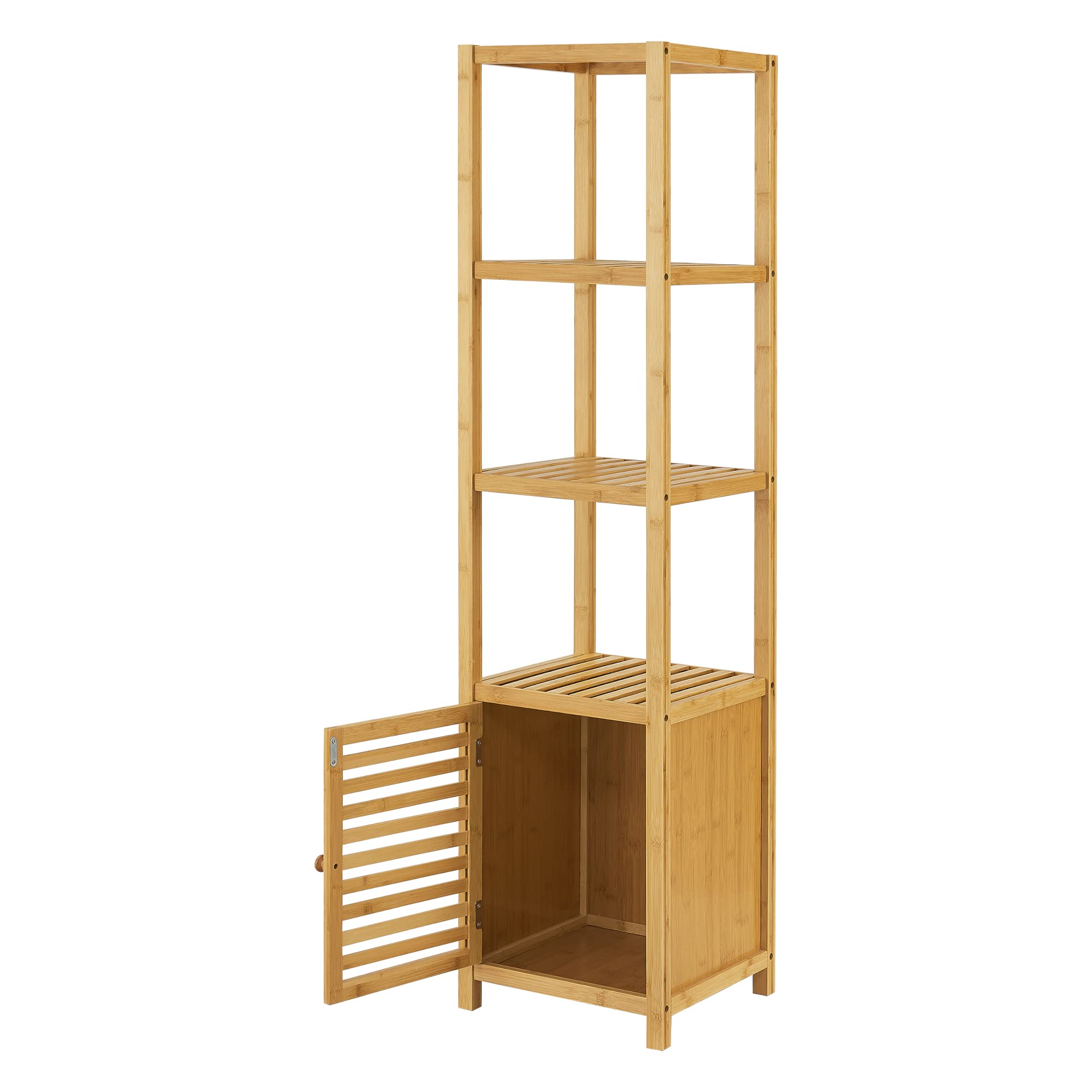 [en.casa] Mobile a Terra da Stoccaggio (AxLxP) 140 x 34 x 33 cm Organizzatore con Anta e 4 Ripiani - Mobile in bambù per Bagno