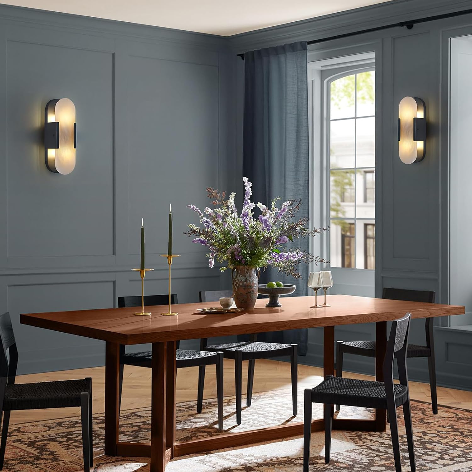 13.8 inch Matte Black Alabaster Sconces,Indoor Marble Wall Sconces, Alabaster Sconce for Living Room Modern Alabaster Sconces Wall Lighting for Bathroom Dining Room, Stairs, Bedroom