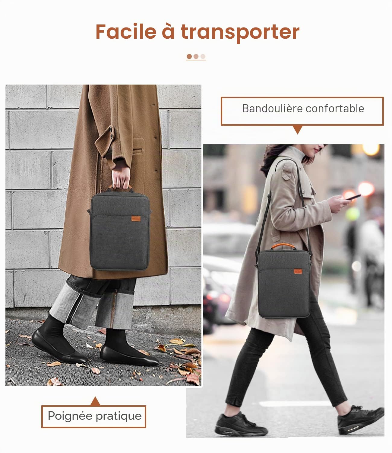 MoKo Housse Ordinateur Portable 15 Pouce Compatible Avec MacBook Air 15" M2 2023, MacBook Pro 14" M2 2023, Galaxy Tab S9 Utra 14.6" 2023 Sac de Transport avec Bandoulière et Poignée, Noir & Gris